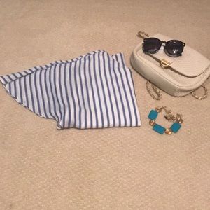 Cold shoulder navy stripe top